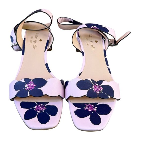 Kate Spade New York Pink Floral Strappy Sandals With Navy Flower Print.Size 8B - Picture 2 of 11